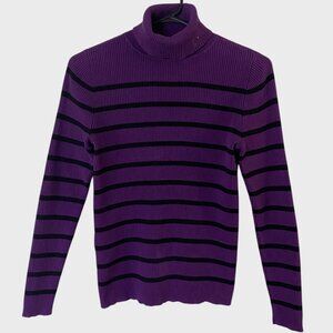Lauren Ralph Lauren Striped Rib-Knit Turtleneck Sweater Purple Womens Size Small